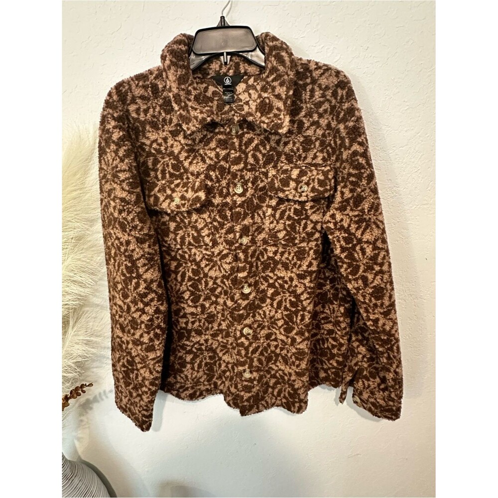 Volcom Brown size M Patterned Teddy Shirt Jacket button